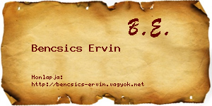 Bencsics Ervin névjegykártya